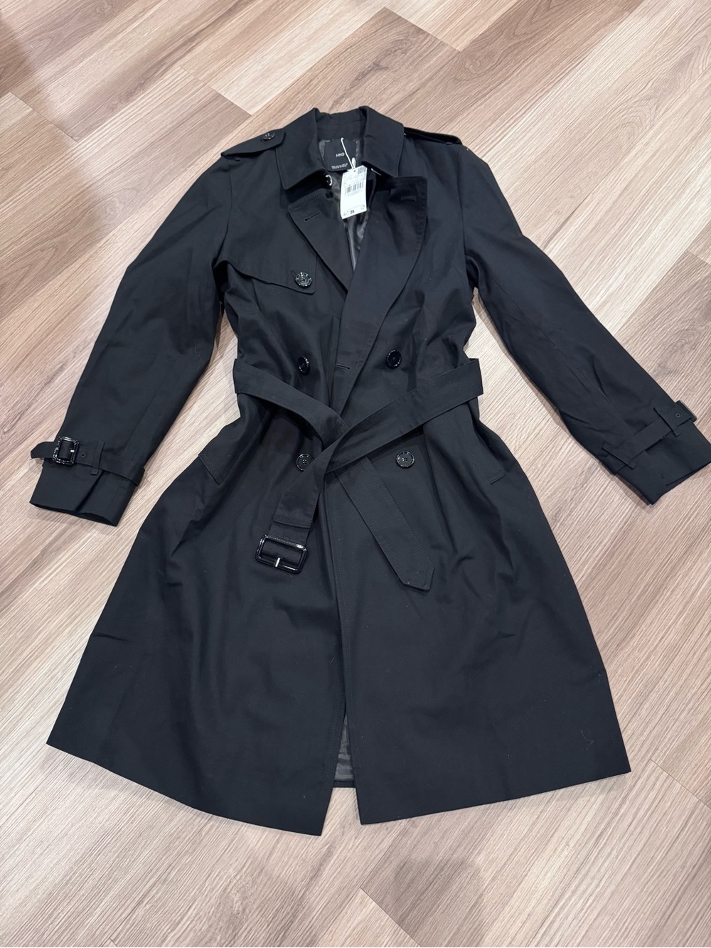 Mango - Classic Black Trench Coat with Belt